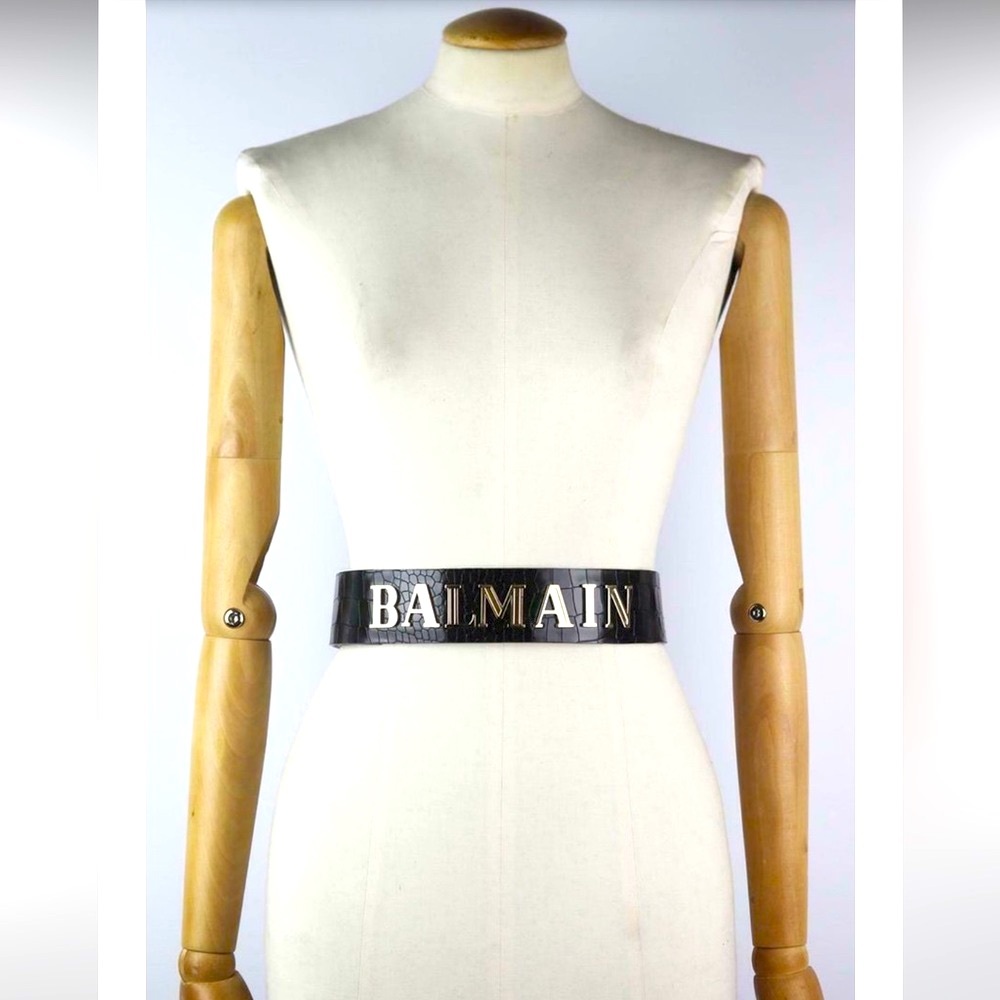 Balmain croc embossed wide leather belt FR36